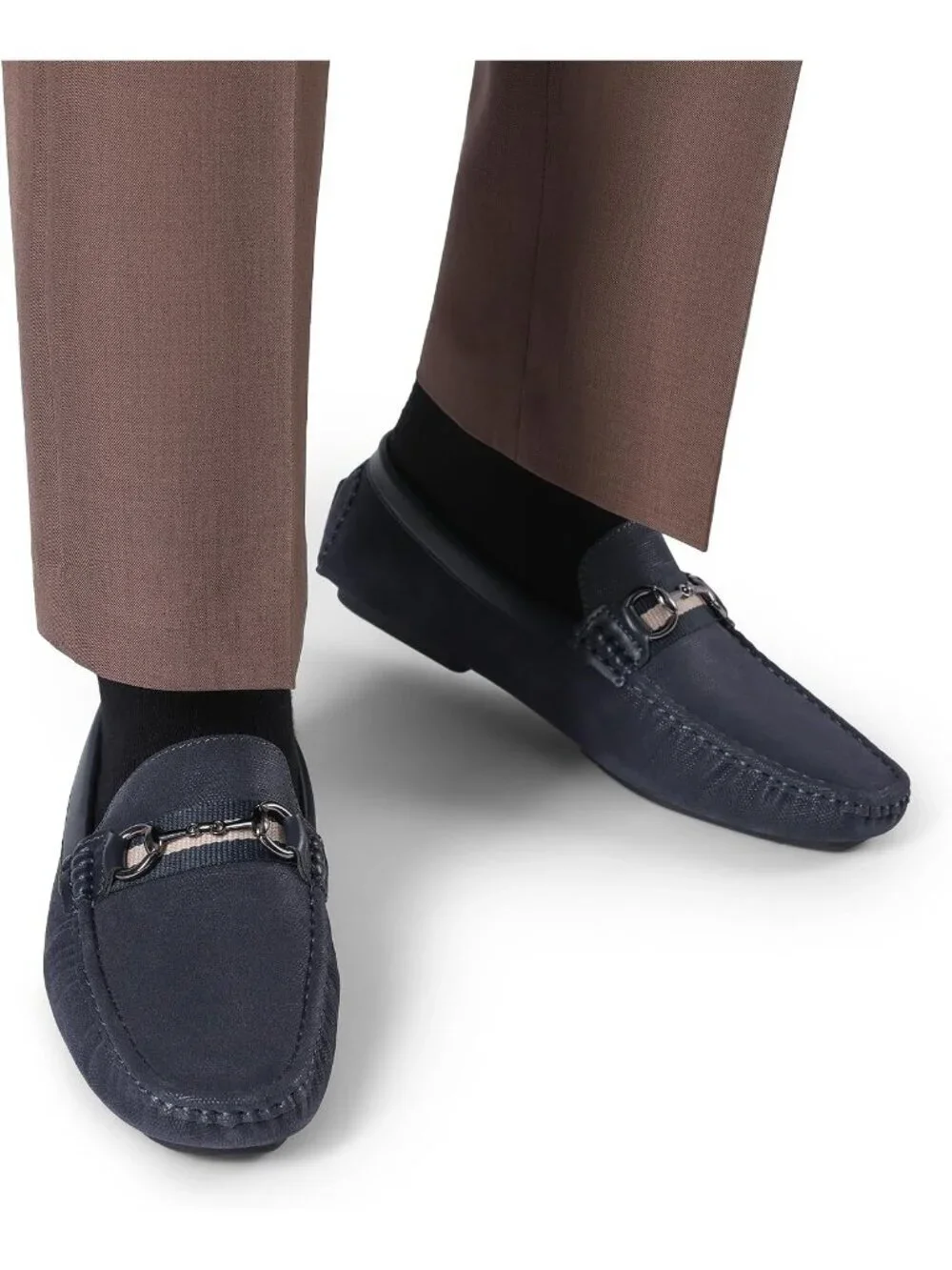 Men's Navy Faux Leather Loafers Slip On Flexible and Comfort Moccasins Shoes